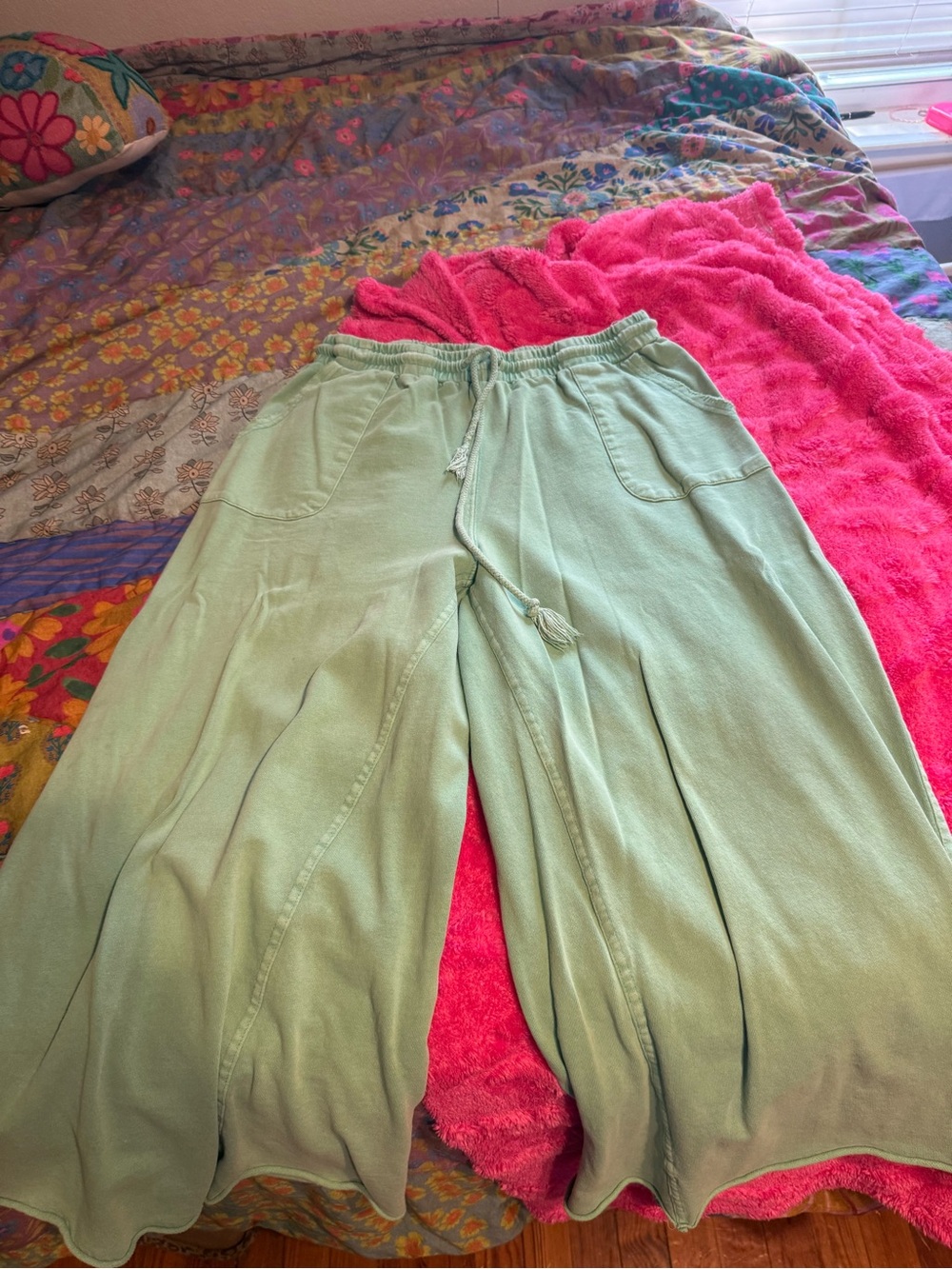 Light Mint Wide-Leg Drawstring Pants